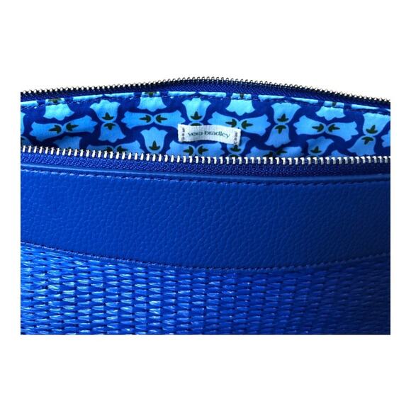 Vera Bradley Outlet Essential Pouch in Straw Beaucoup Blue Faux Leather Trim NWT - Picture 7 of 16
